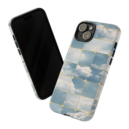 Cloud Tile Tough Phone Case — Blue Sky Grid Protective Cover