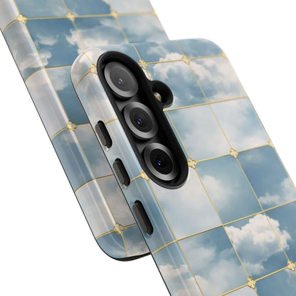 Cloud Tile Tough Phone Case — Blue Sky Grid Protective Cover