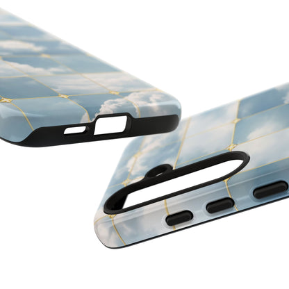 Cloud Tile Tough Phone Case — Blue Sky Grid Protective Cover