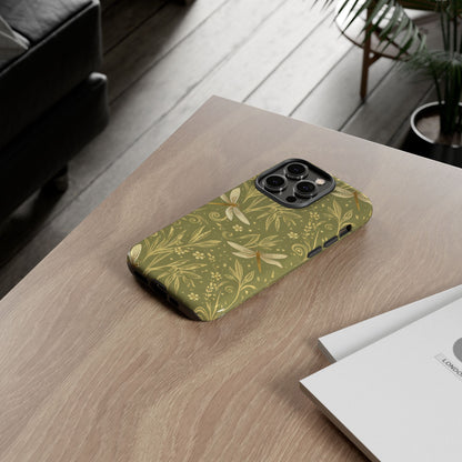 Phone Case - Olive Green Dragonfly Floral Tough Case