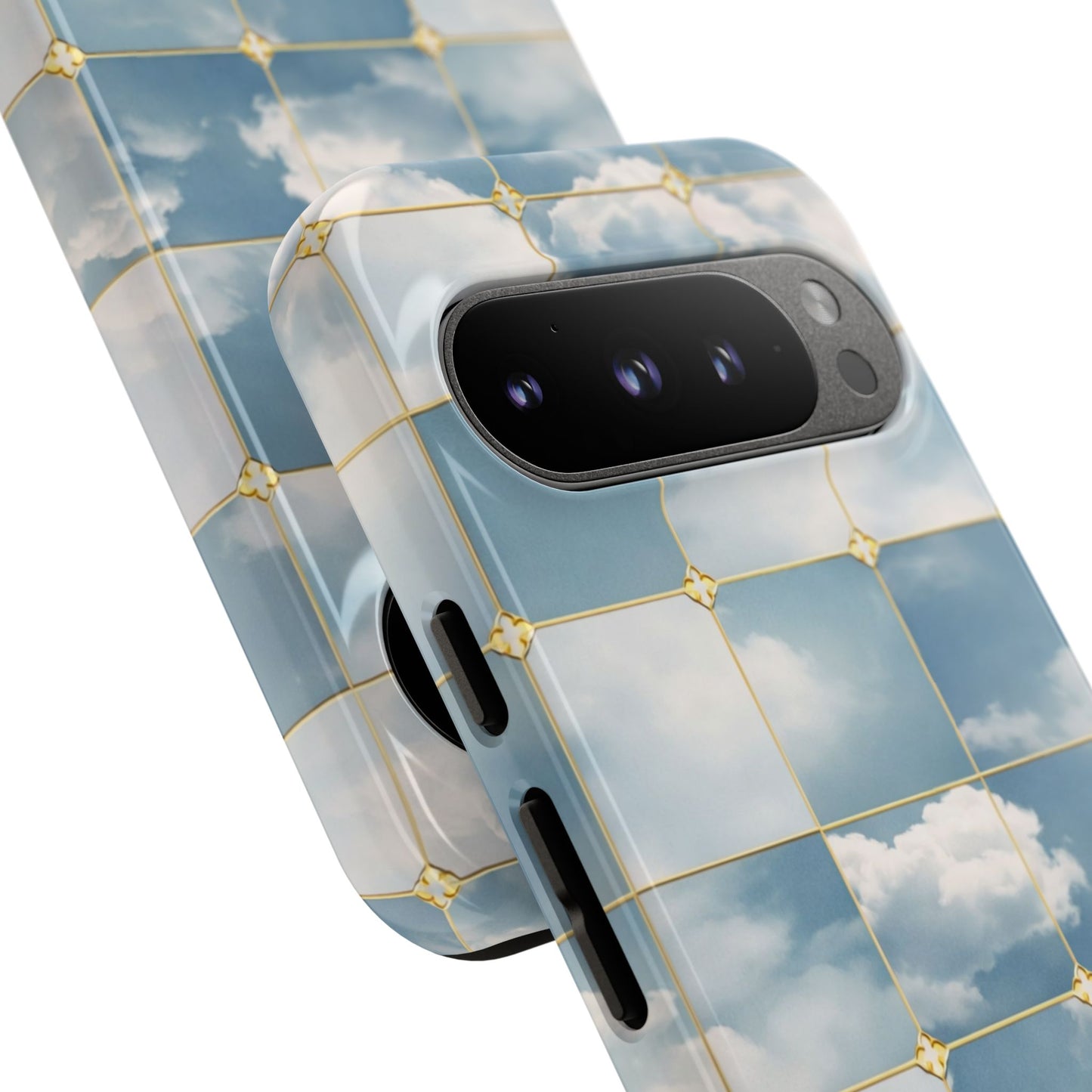 Cloud Tile Tough Phone Case — Blue Sky Grid Protective Cover