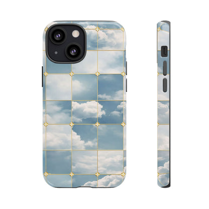 Cloud Tile Tough Phone Case — Blue Sky Grid Protective Cover