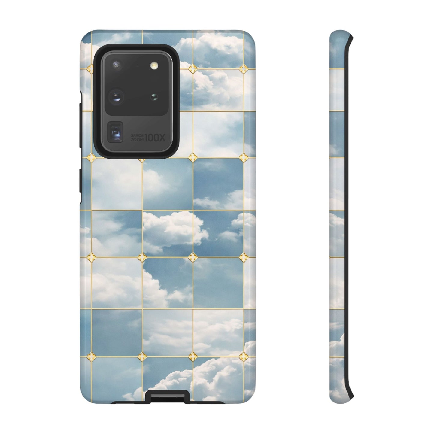Cloud Tile Tough Phone Case — Blue Sky Grid Protective Cover