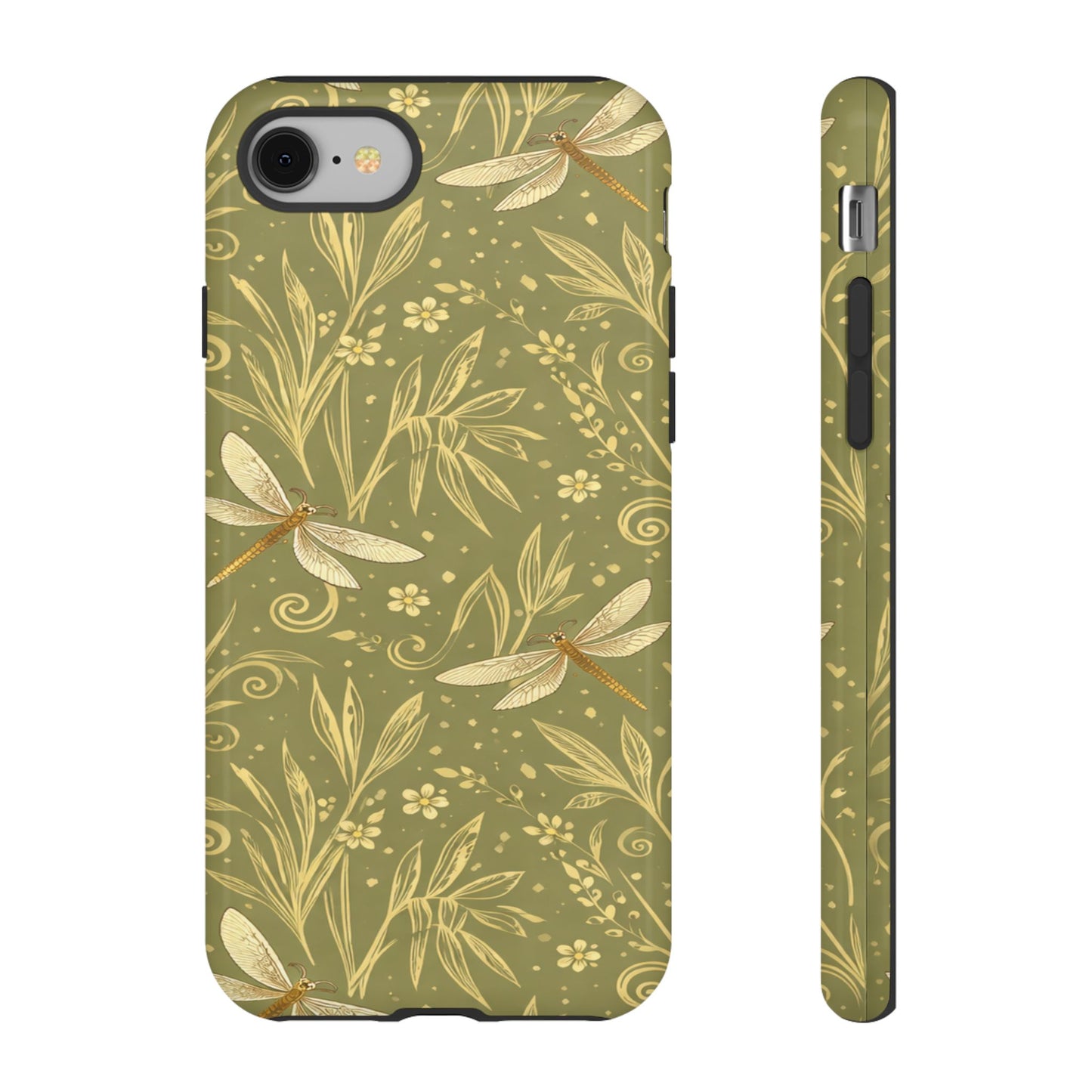 Phone Case - Olive Green Dragonfly Floral Tough Case