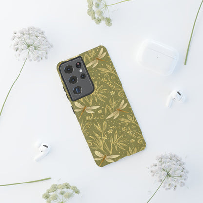 Phone Case - Olive Green Dragonfly Floral Tough Case
