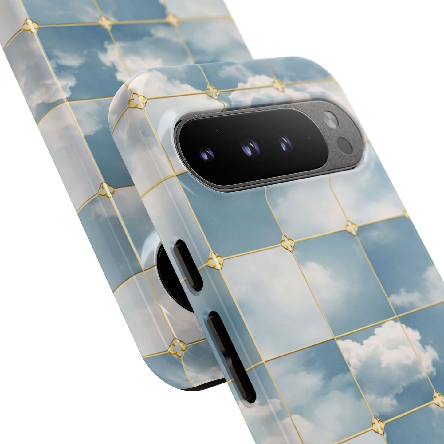 Cloud Tile Tough Phone Case — Blue Sky Grid Protective Cover