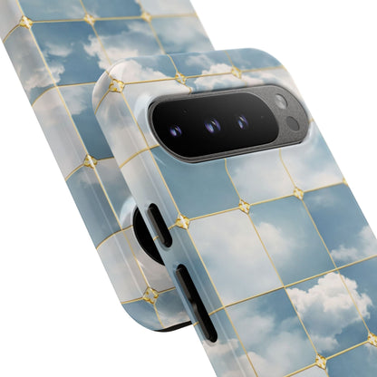 Cloud Tile Tough Phone Case — Blue Sky Grid Protective Cover
