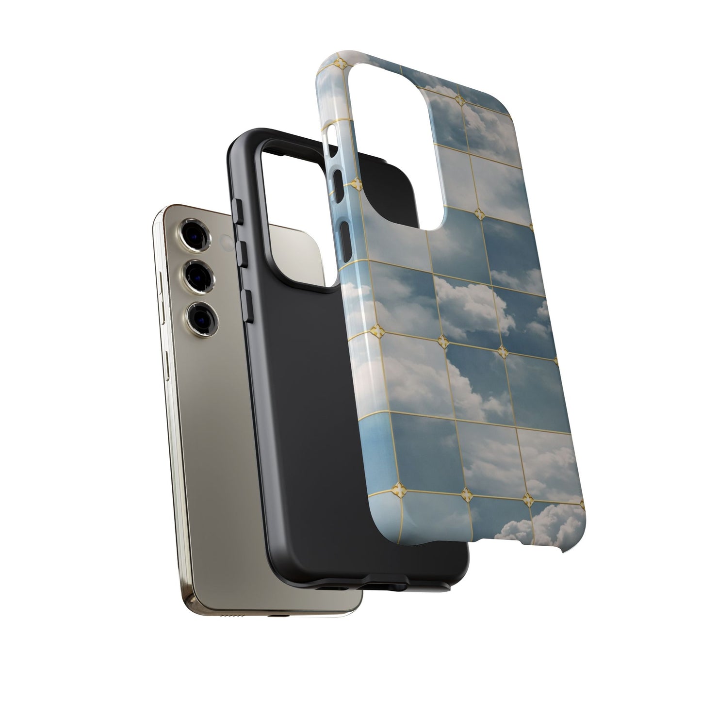 Cloud Tile Tough Phone Case — Blue Sky Grid Protective Cover