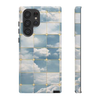Cloud Tile Tough Phone Case — Blue Sky Grid Protective Cover