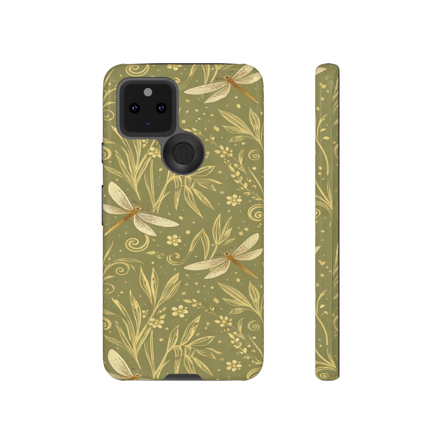 Phone Case - Olive Green Dragonfly Floral Tough Case