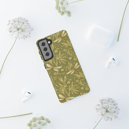 Phone Case - Olive Green Dragonfly Floral Tough Case