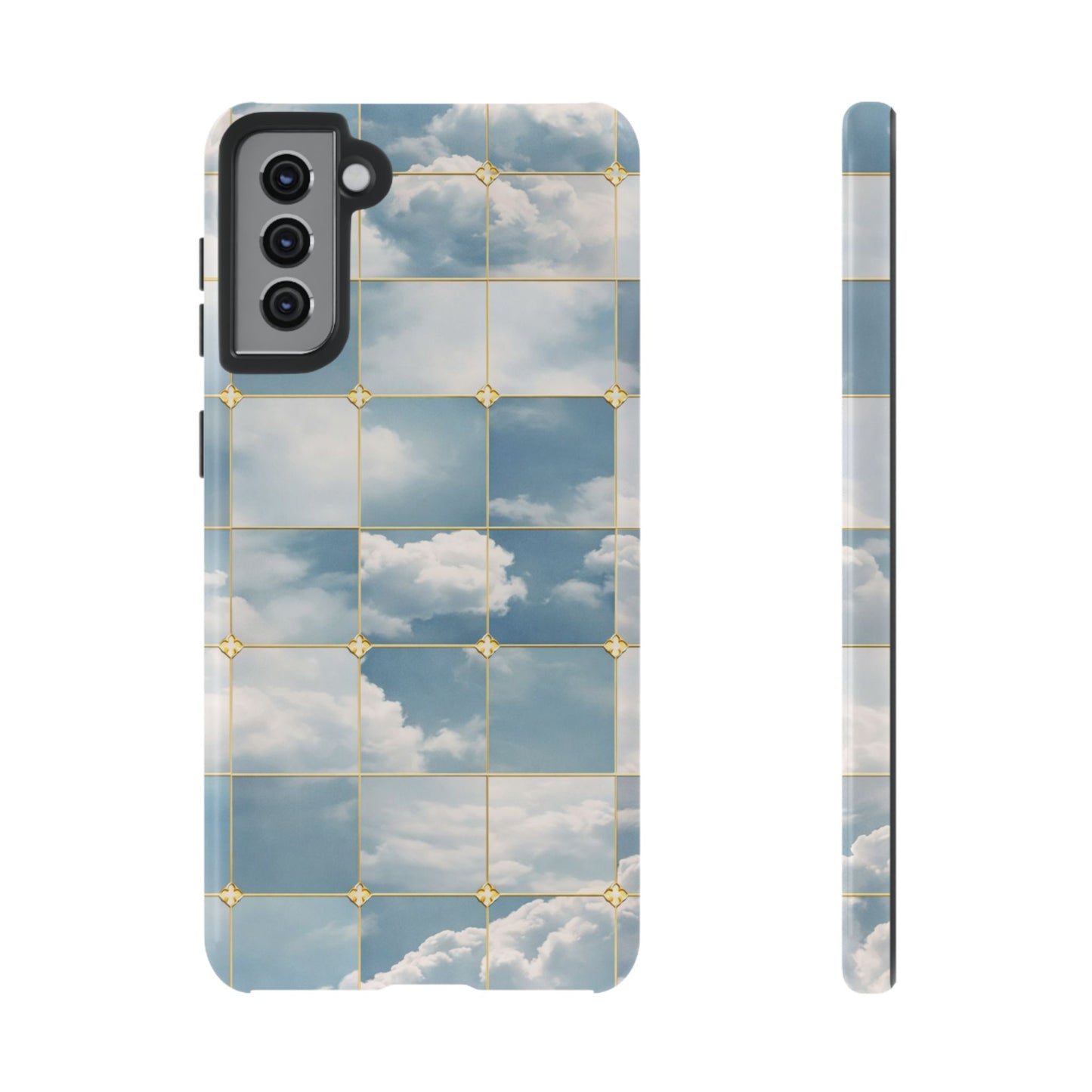 Cloud Tile Tough Phone Case — Blue Sky Grid Protective Cover