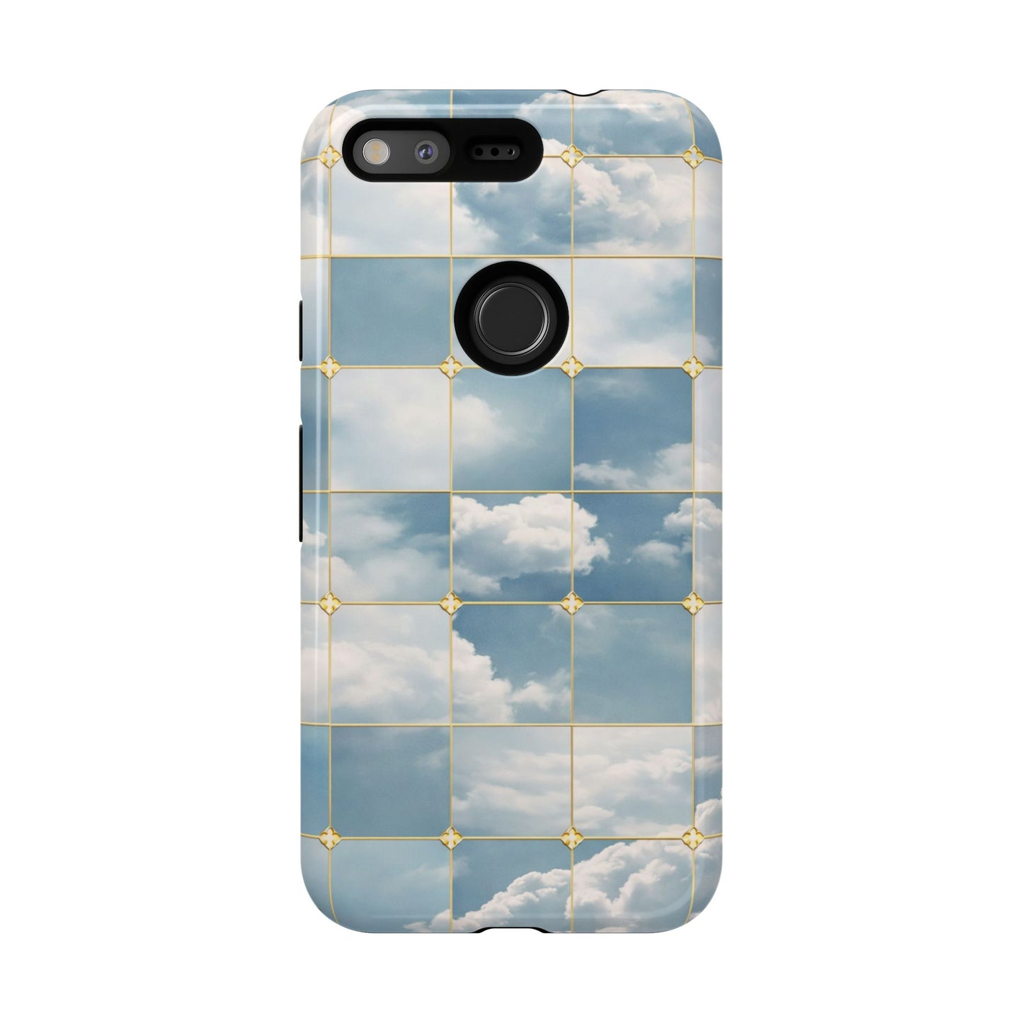 Cloud Tile Tough Phone Case — Blue Sky Grid Protective Cover