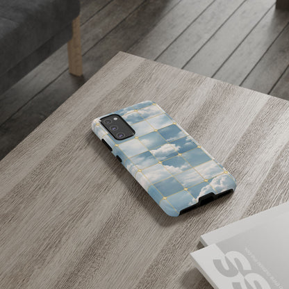 Cloud Tile Tough Phone Case — Blue Sky Grid Protective Cover