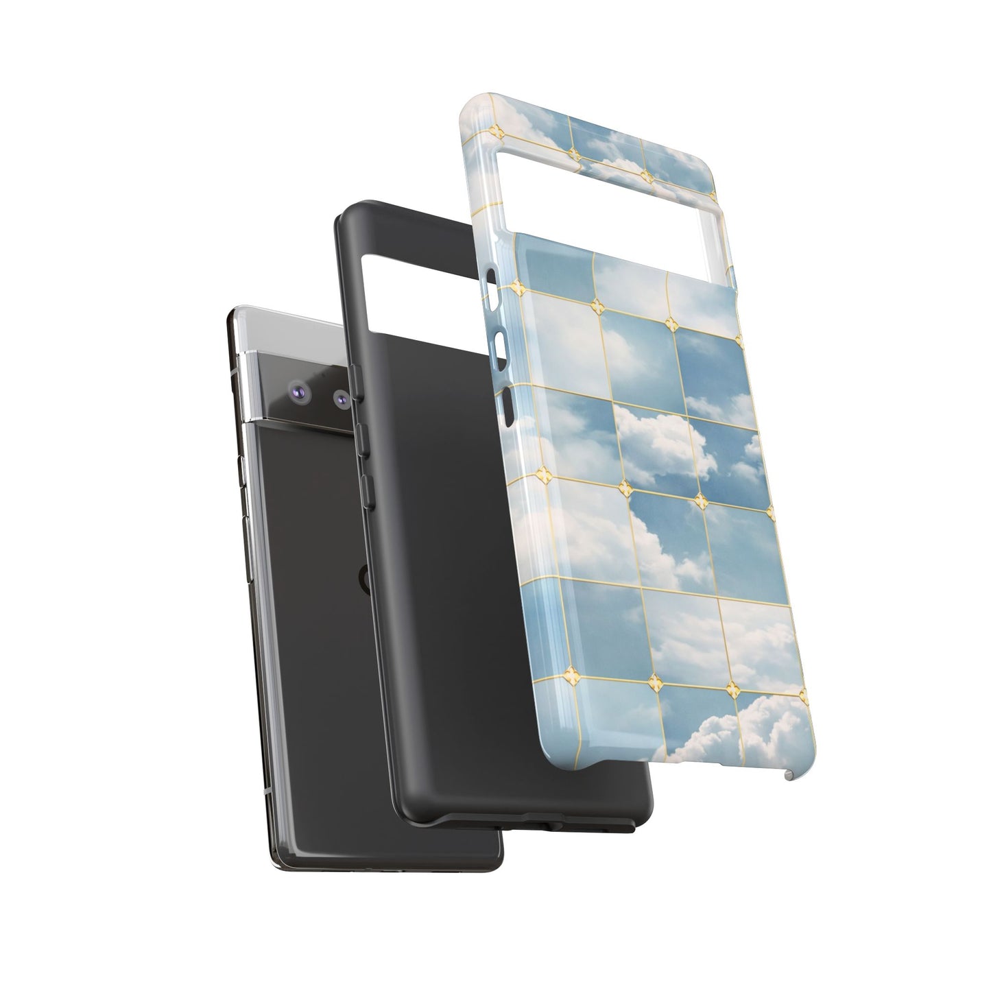 Cloud Tile Tough Phone Case — Blue Sky Grid Protective Cover