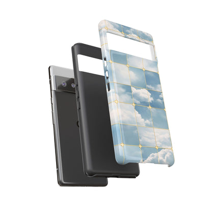 Cloud Tile Tough Phone Case — Blue Sky Grid Protective Cover
