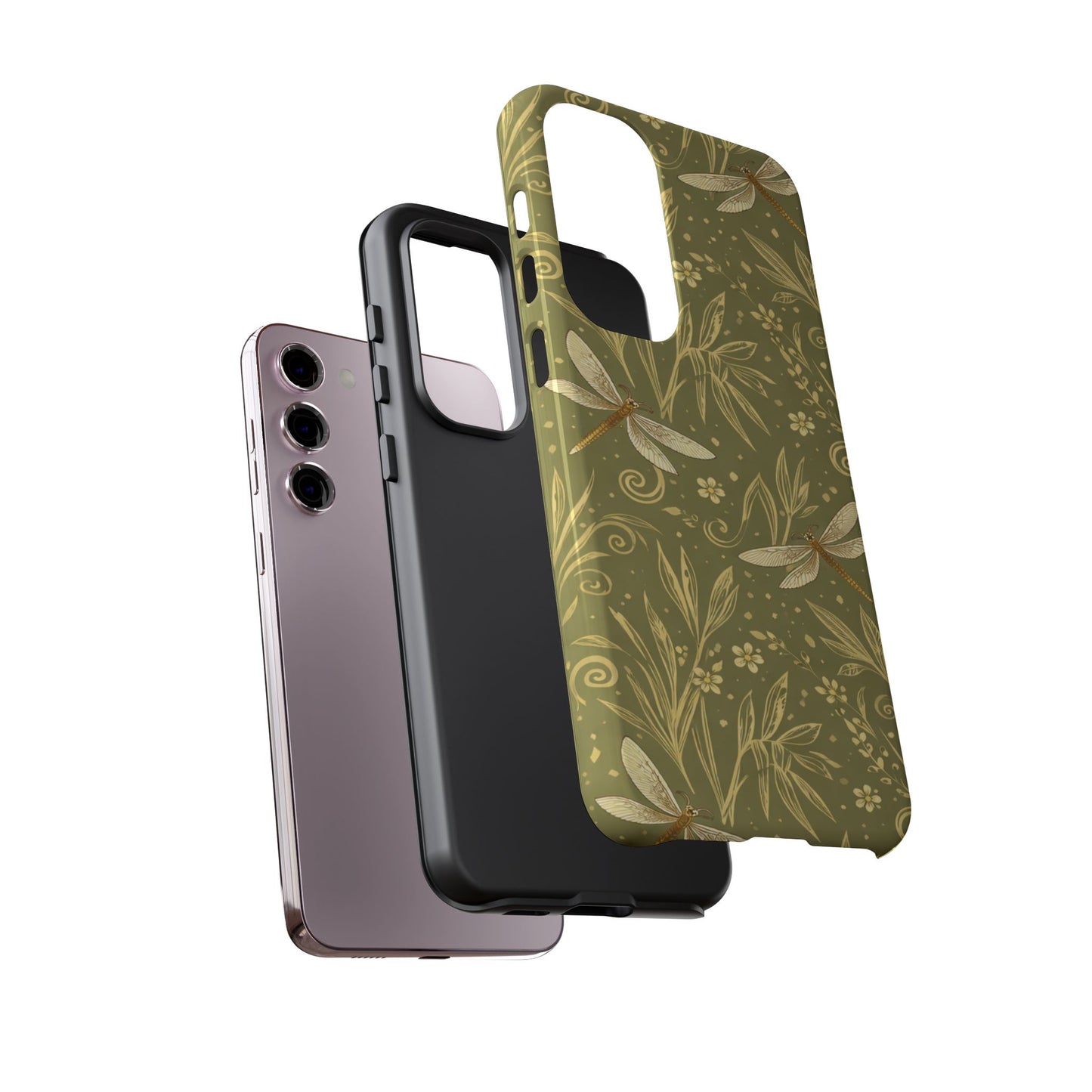 Phone Case - Olive Green Dragonfly Floral Tough Case
