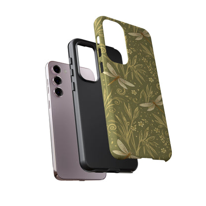 Phone Case - Olive Green Dragonfly Floral Tough Case