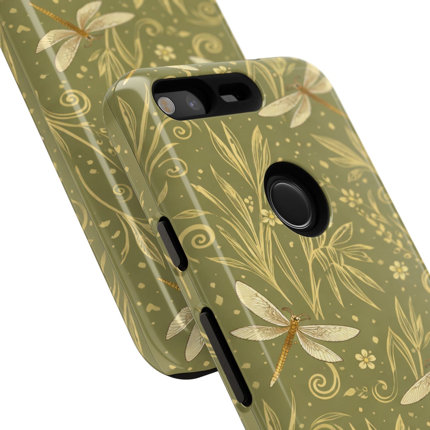 Phone Case - Olive Green Dragonfly Floral Tough Case