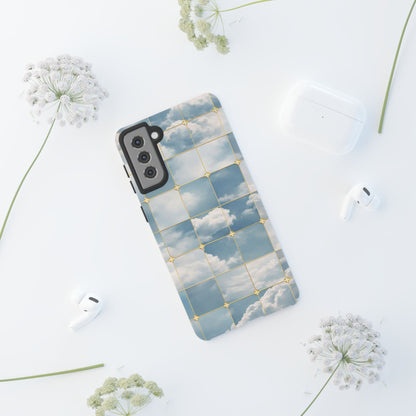 Cloud Tile Tough Phone Case — Blue Sky Grid Protective Cover