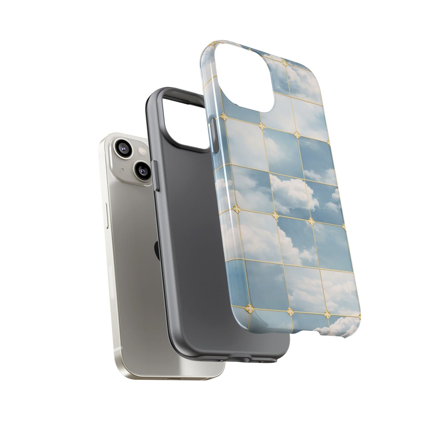 Cloud Tile Tough Phone Case — Blue Sky Grid Protective Cover