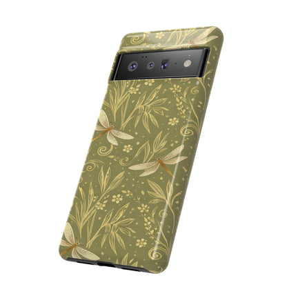 Phone Case - Olive Green Dragonfly Floral Tough Case