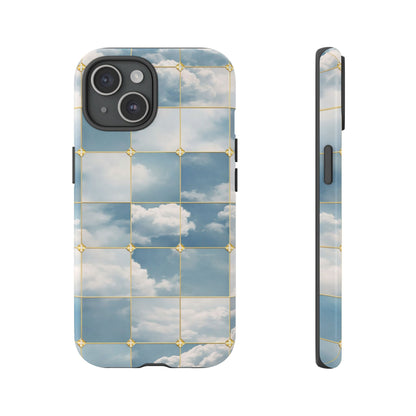 Cloud Tile Tough Phone Case — Blue Sky Grid Protective Cover