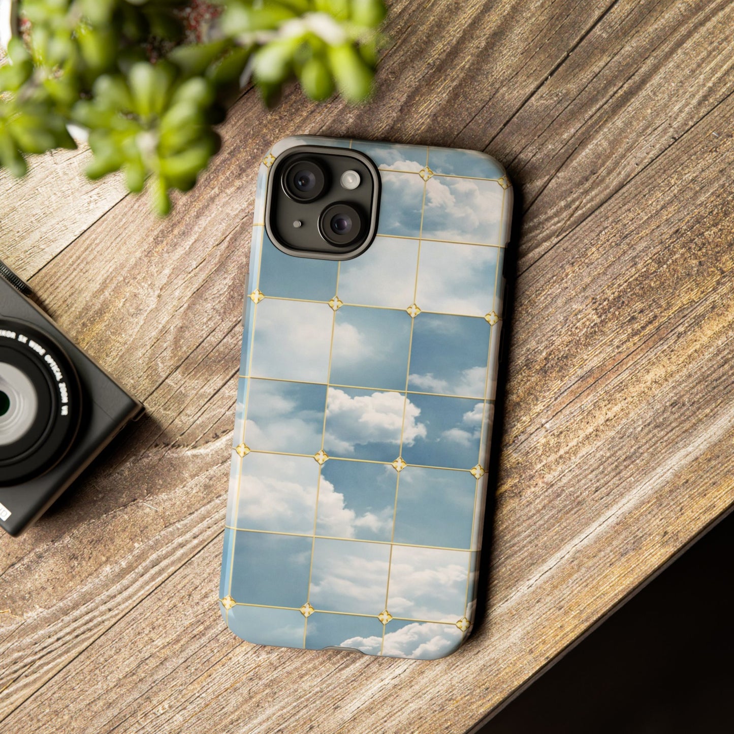 Cloud Tile Tough Phone Case — Blue Sky Grid Protective Cover