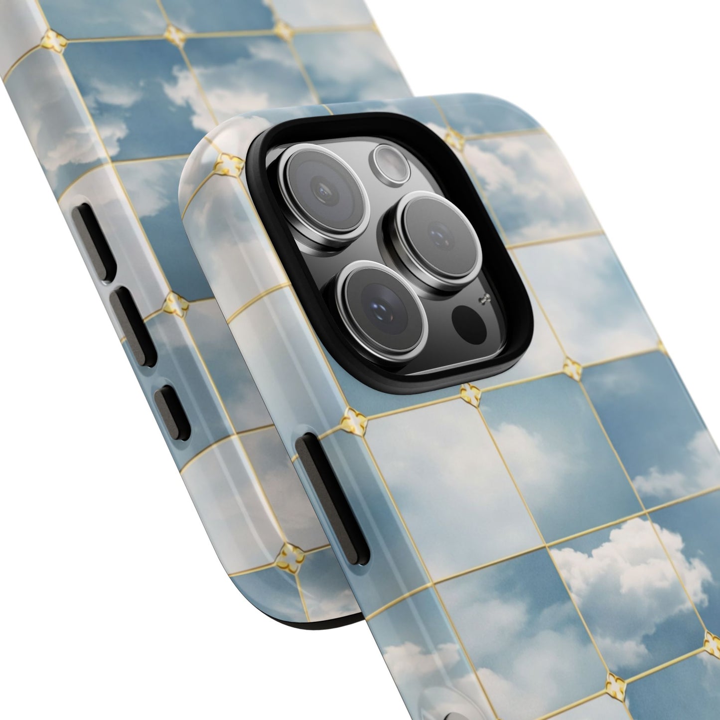 Cloud Tile Tough Phone Case — Blue Sky Grid Protective Cover