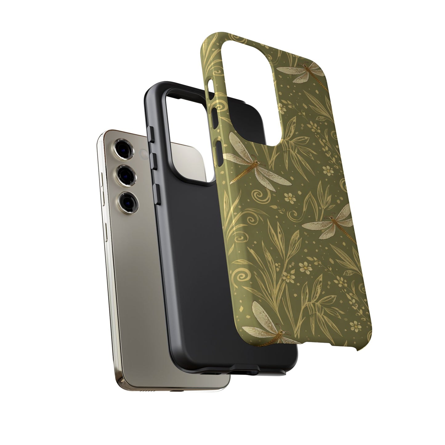 Phone Case - Olive Green Dragonfly Floral Tough Case