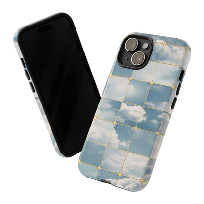 Cloud Tile Tough Phone Case — Blue Sky Grid Protective Cover