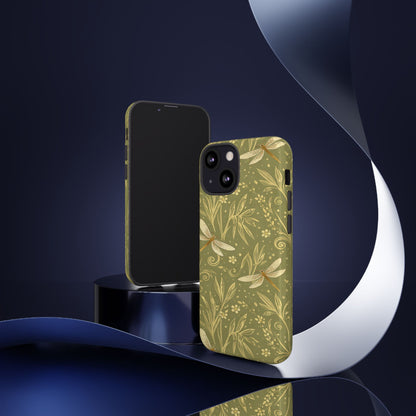 Phone Case - Olive Green Dragonfly Floral Tough Case
