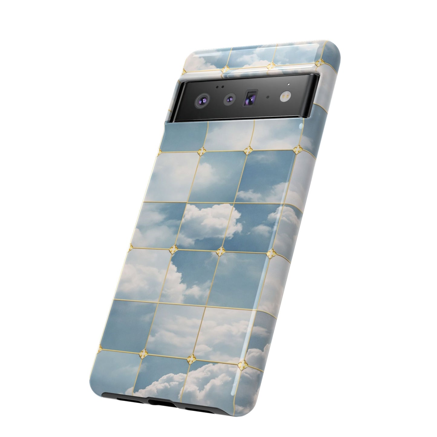 Cloud Tile Tough Phone Case — Blue Sky Grid Protective Cover