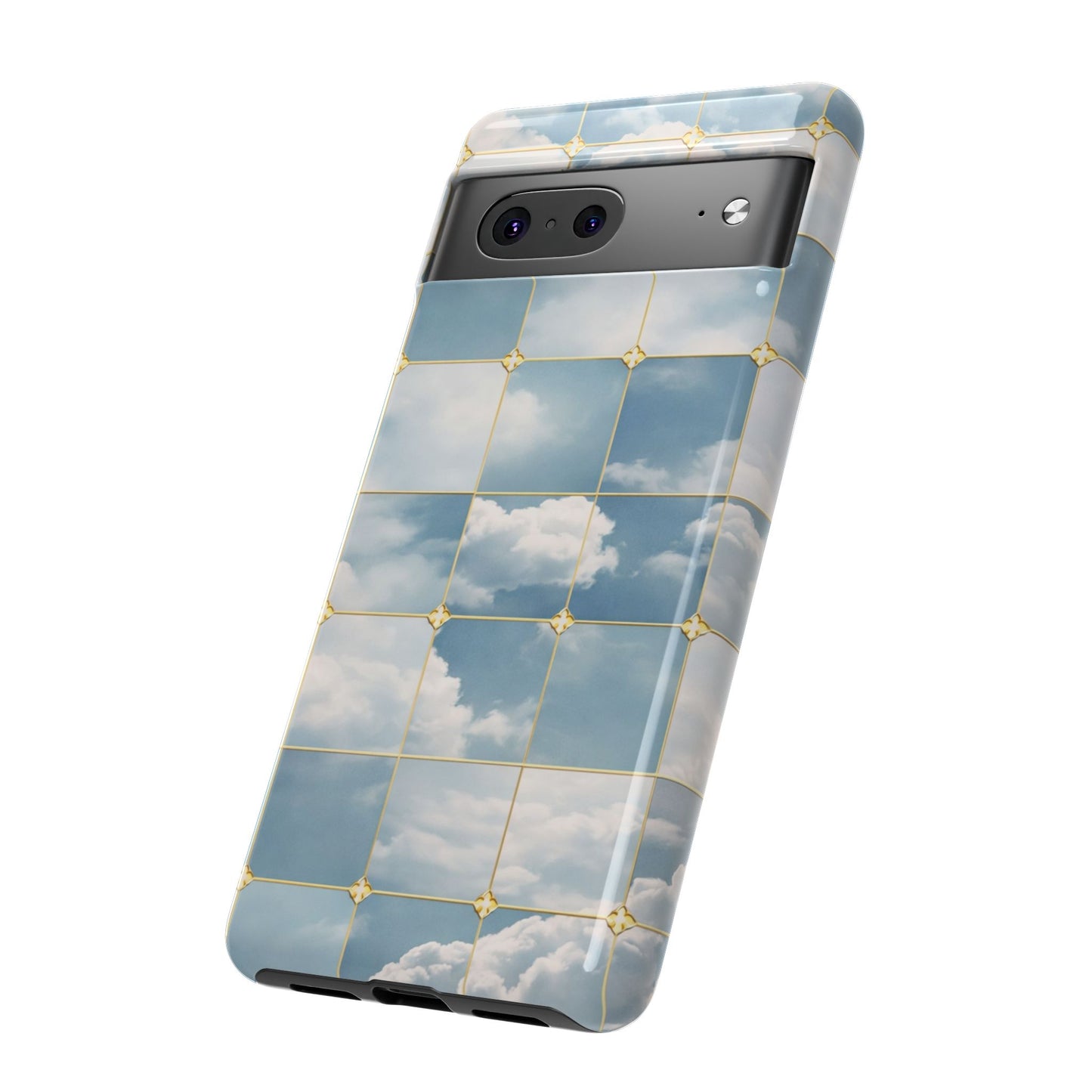 Cloud Tile Tough Phone Case — Blue Sky Grid Protective Cover
