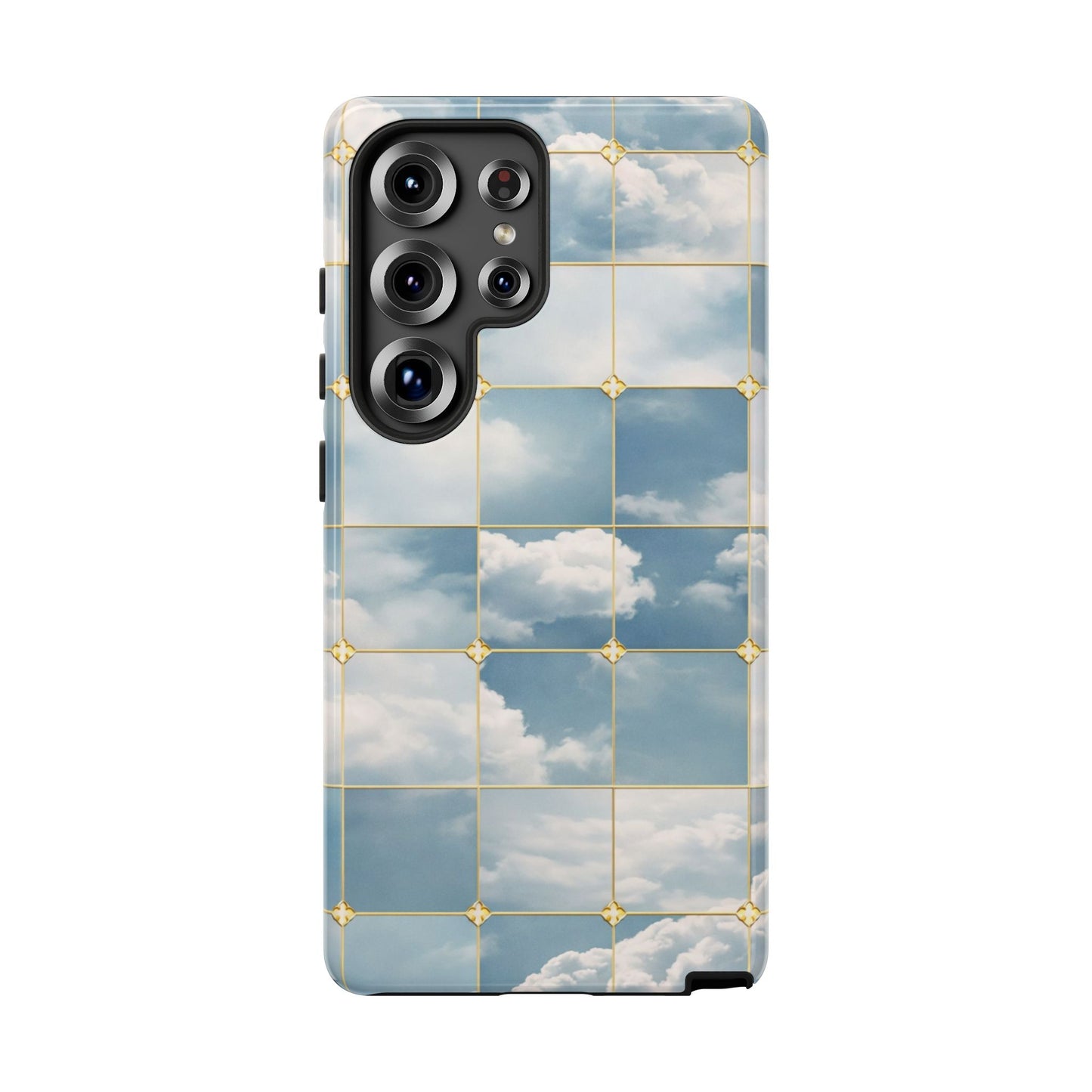 Cloud Tile Tough Phone Case — Blue Sky Grid Protective Cover