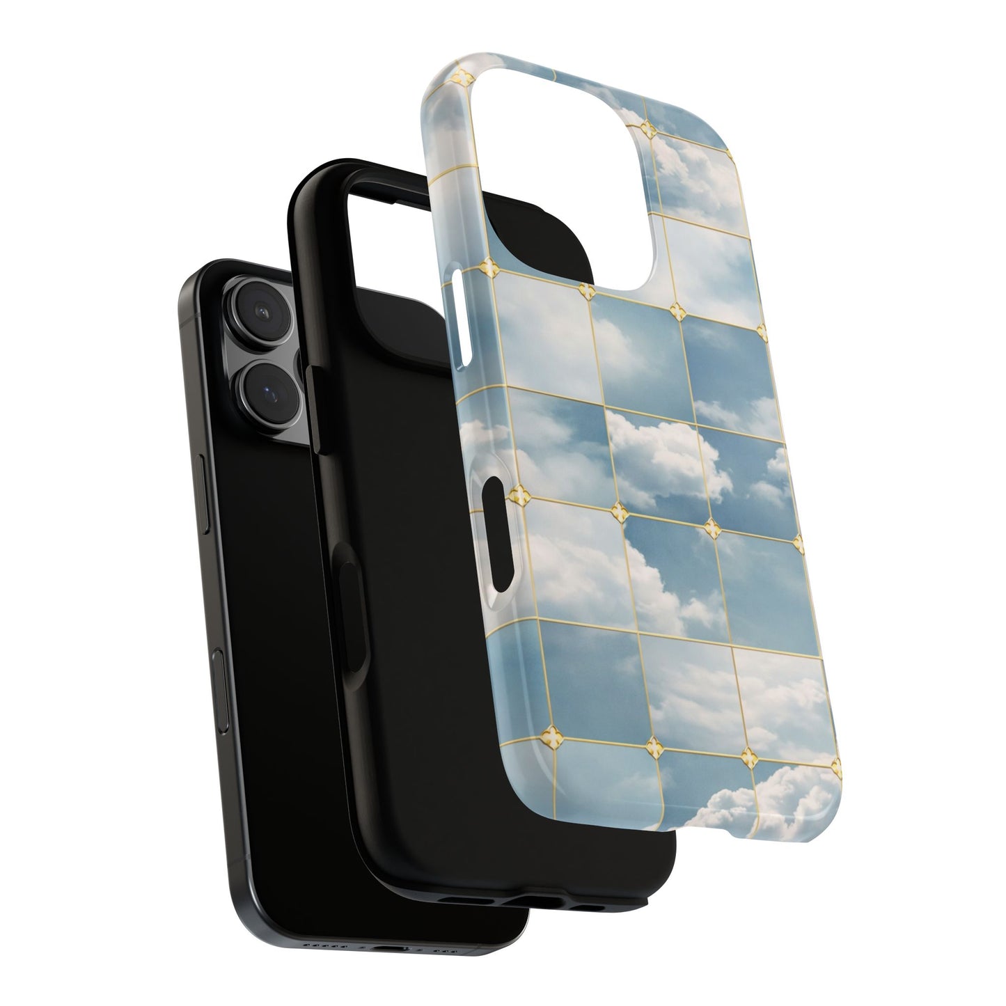 Cloud Tile Tough Phone Case — Blue Sky Grid Protective Cover