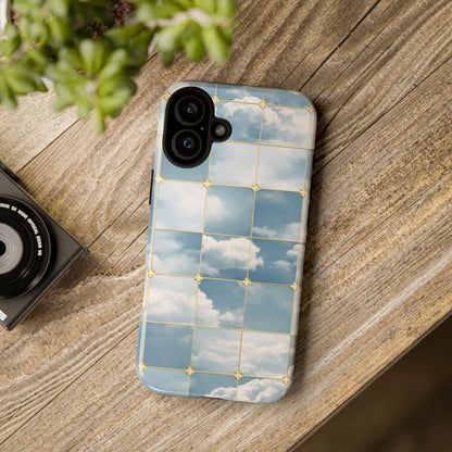 Cloud Tile Tough Phone Case — Blue Sky Grid Protective Cover