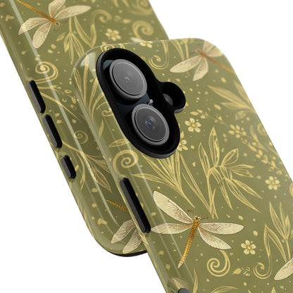 Phone Case - Olive Green Dragonfly Floral Tough Case