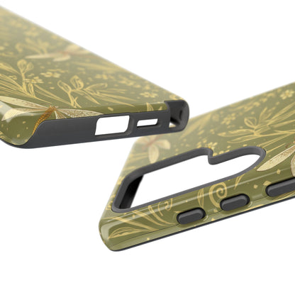 Phone Case - Olive Green Dragonfly Floral Tough Case