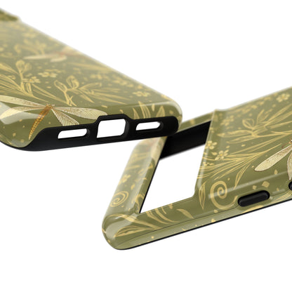 Phone Case - Olive Green Dragonfly Floral Tough Case