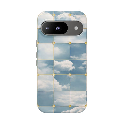 Cloud Tile Tough Phone Case — Blue Sky Grid Protective Cover