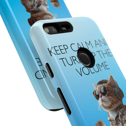 "Keep calm and turn up the volume" Mobile Phone Case (blue)