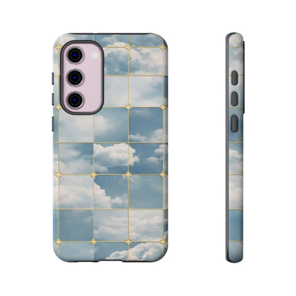 Cloud Tile Tough Phone Case — Blue Sky Grid Protective Cover