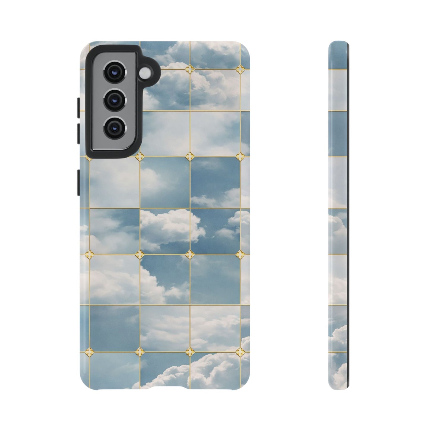 Cloud Tile Tough Phone Case — Blue Sky Grid Protective Cover