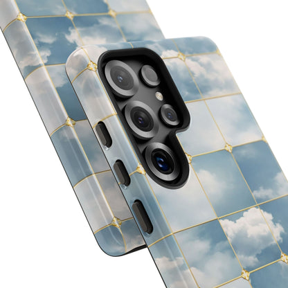 Cloud Tile Tough Phone Case — Blue Sky Grid Protective Cover