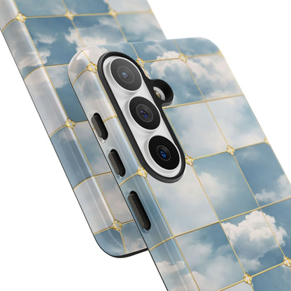 Cloud Tile Tough Phone Case — Blue Sky Grid Protective Cover