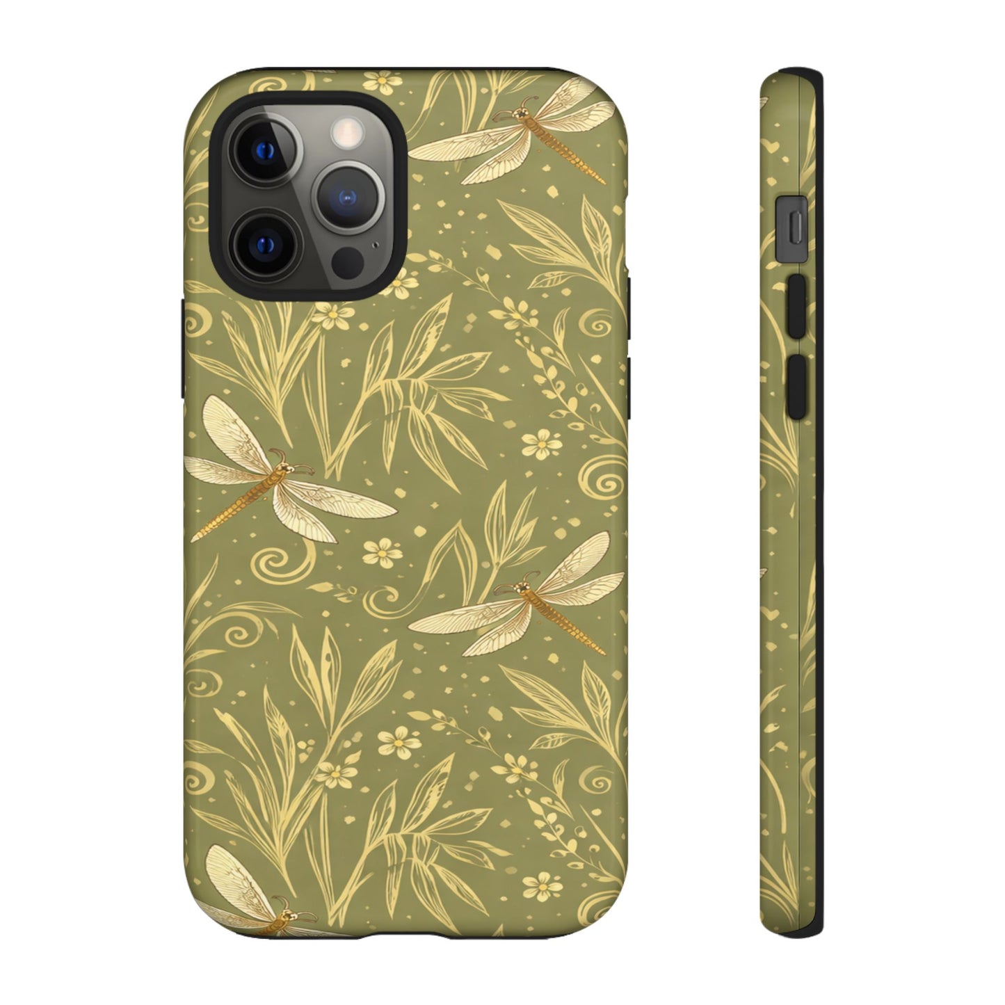 Phone Case - Olive Green Dragonfly Floral Tough Case