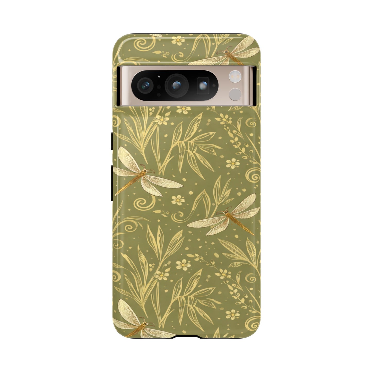 Phone Case - Olive Green Dragonfly Floral Tough Case