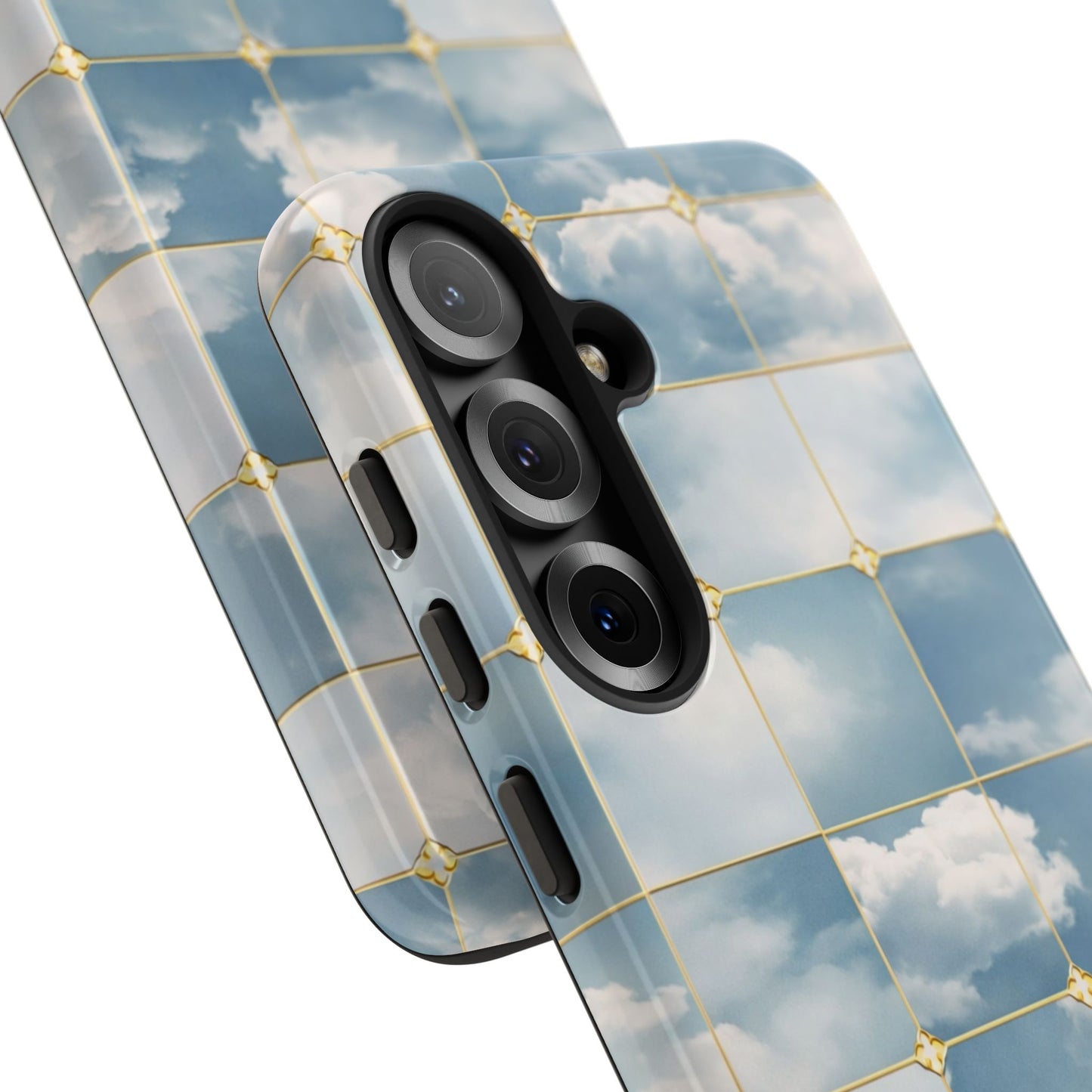 Cloud Tile Tough Phone Case — Blue Sky Grid Protective Cover