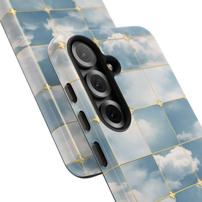 Cloud Tile Tough Phone Case — Blue Sky Grid Protective Cover